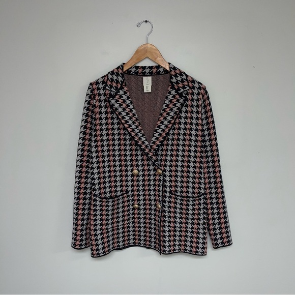 Joie Blazer Women’s Size Small Black Grey Houndstooth Knit Gold Double-Breasted - Picture 2 of 9